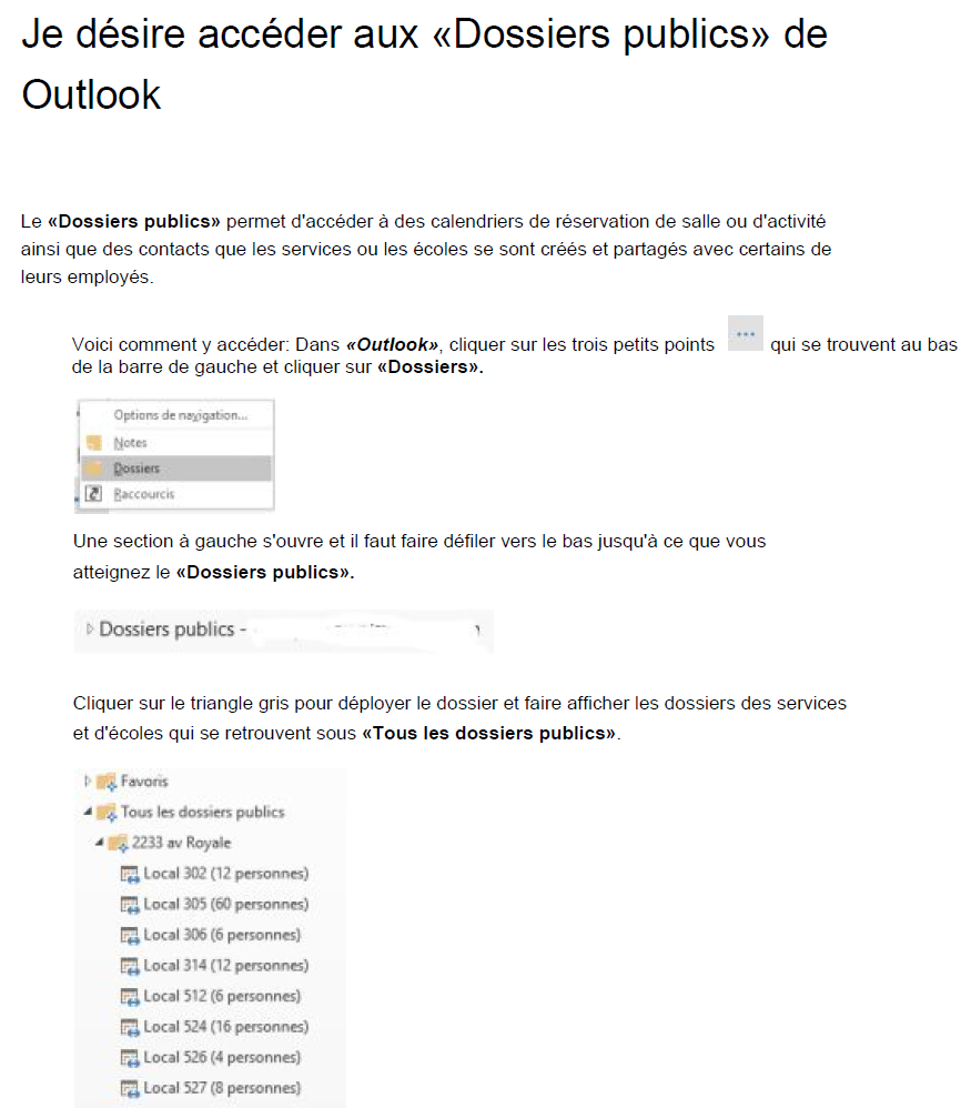 Je désire accéder aux «Dossiers publics» de Outlook